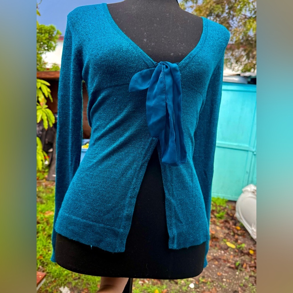 Blue Shimmer Sparkly blue cardigan with bow detail